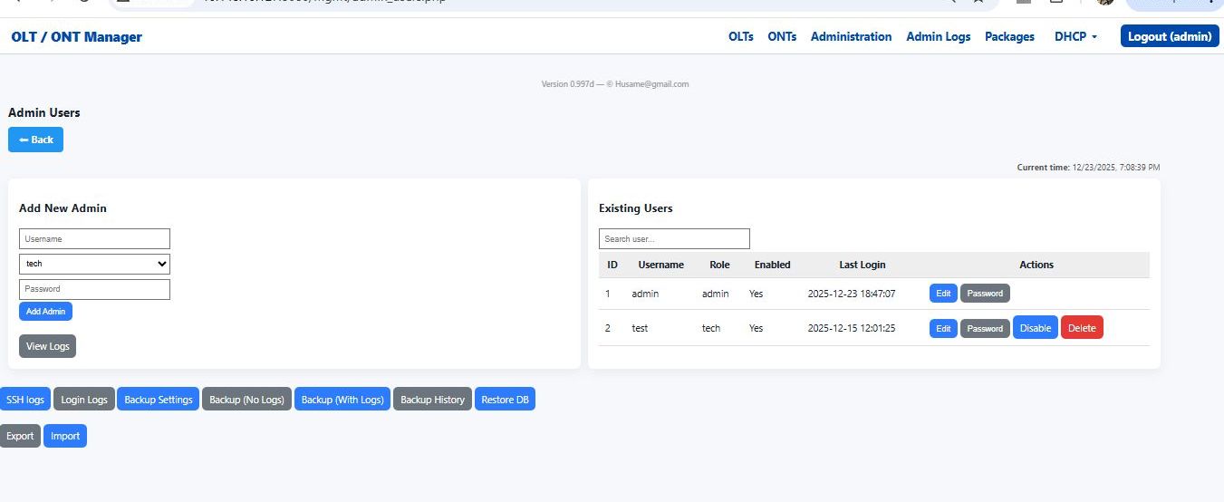 Huawei GPON OLT monitoring dashboard