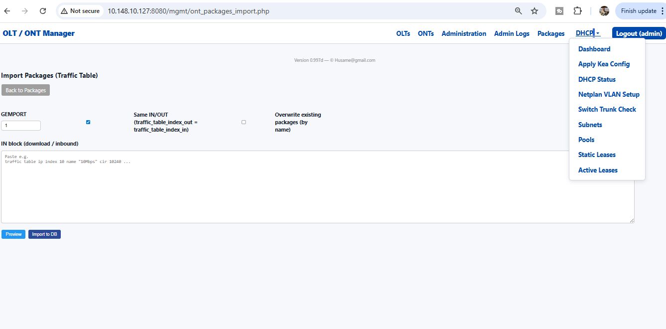 Huawei GPON OLT monitoring dashboard